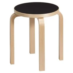 Artek Aalto Stool E60, Black Linoleum - Birch