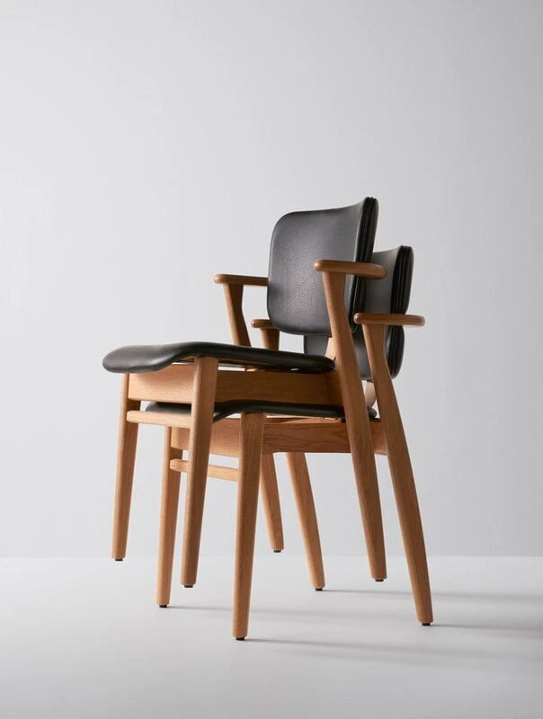 Artek Domus Chair, Lacquered Oak - Black Leather 2 Artek Domus Chair, Lacquered Oak - Black Leather - Image 2