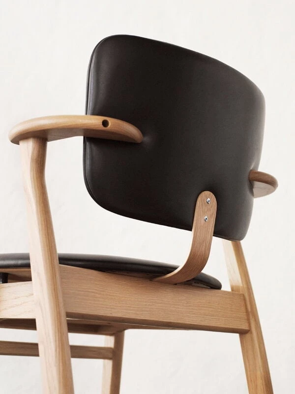 Artek Domus Chair, Lacquered Oak - Black Leather 3 Artek Domus Chair, Lacquered Oak - Black Leather - Image 3