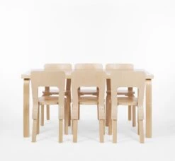 Artek Aalto Chair 66, Birch -Artek 1845741 Chair66 clear lacquer Aalto Table rectangular 82A white laminate master