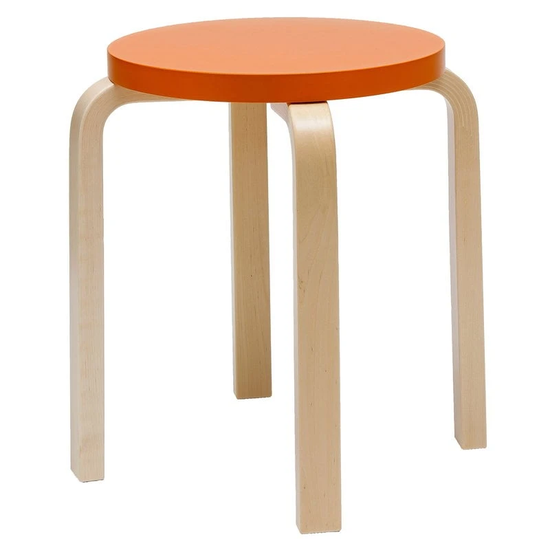 Artek Aalto Stool E60, Orange - Birch 1 Artek Aalto Stool E60, Orange - Birch