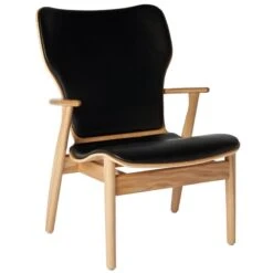 Artek Domus Lounge Chair, Lacquered Oak - Black Leather