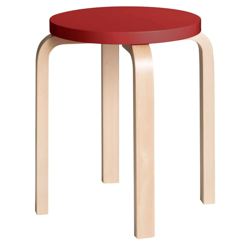 Artek Aalto Stool E60, Red - Birch 1 Artek Aalto Stool E60, Red - Birch
