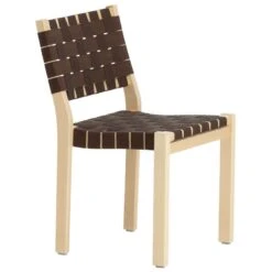 Artek Aalto Chair 611, Birch - Black/brown Webbing