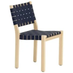 Artek Aalto Chair 611, Birch - Black/blue Webbing