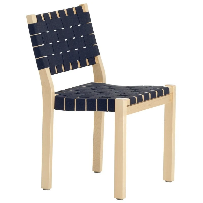 Artek Aalto Chair 611, Birch - Black/blue Webbing 1 Artek Aalto Chair 611, Birch - Black/blue Webbing