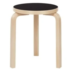 Artek Aalto Stool 60, Black Linoleum - Birch