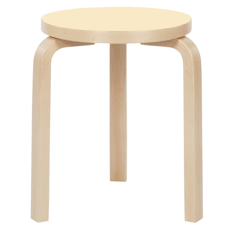 Artek Aalto Stool 60, Pearl Beige Linoleum - Birch 1 Artek Aalto Stool 60, Pearl Beige Linoleum - Birch
