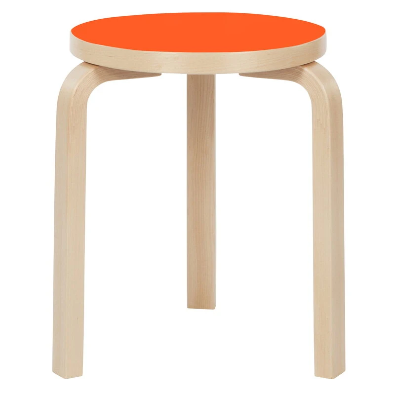 Artek Aalto Stool 60, Orange Linoleum - Birch 1 Artek Aalto Stool 60, Orange Linoleum - Birch