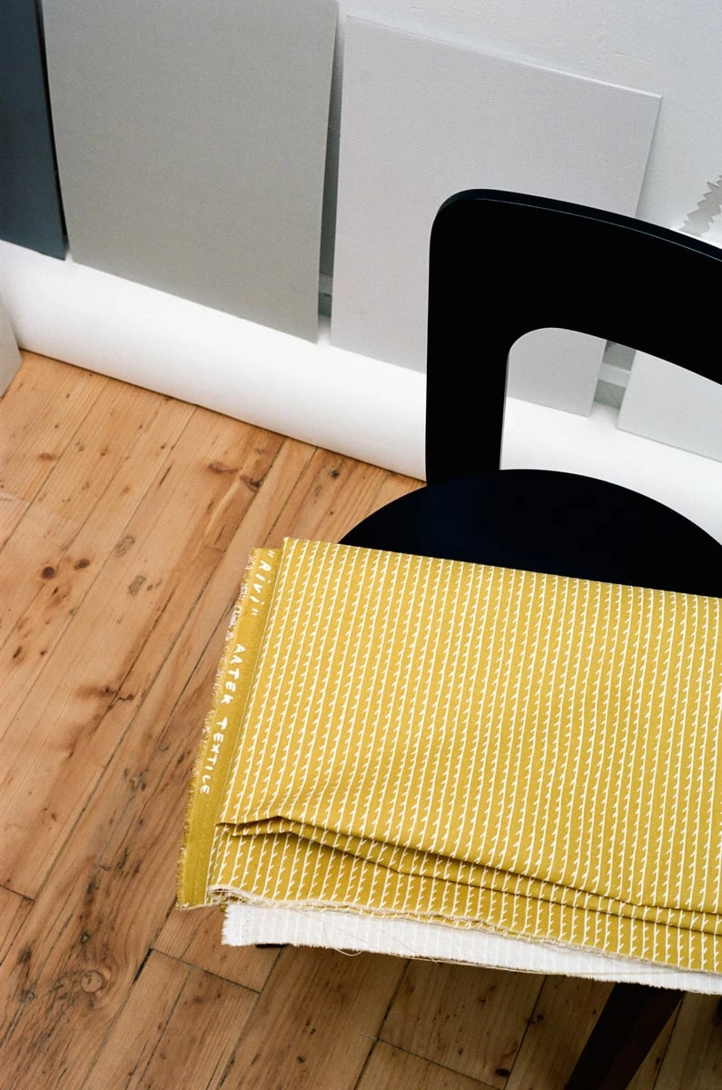 Artek Rivi Cotton Fabric, 150 X 300 Cm, Mustard - White 3 Artek Rivi Cotton Fabric, 150 X 300 Cm, Mustard - White - Image 3