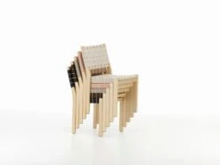 Artek Aalto Chair 611, Birch - Natural/red Webbing -Artek Chair 611 new collection2C clear lacquered birch2C stacked