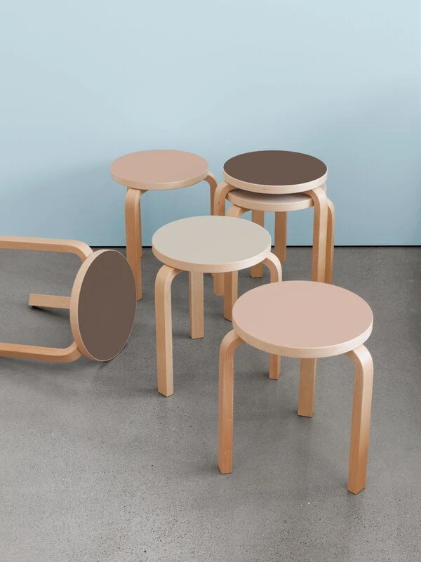 Artek Aalto Stool 60, Mauve Linoleum - Birch 2 Artek Aalto Stool 60, Mauve Linoleum - Birch - Image 2