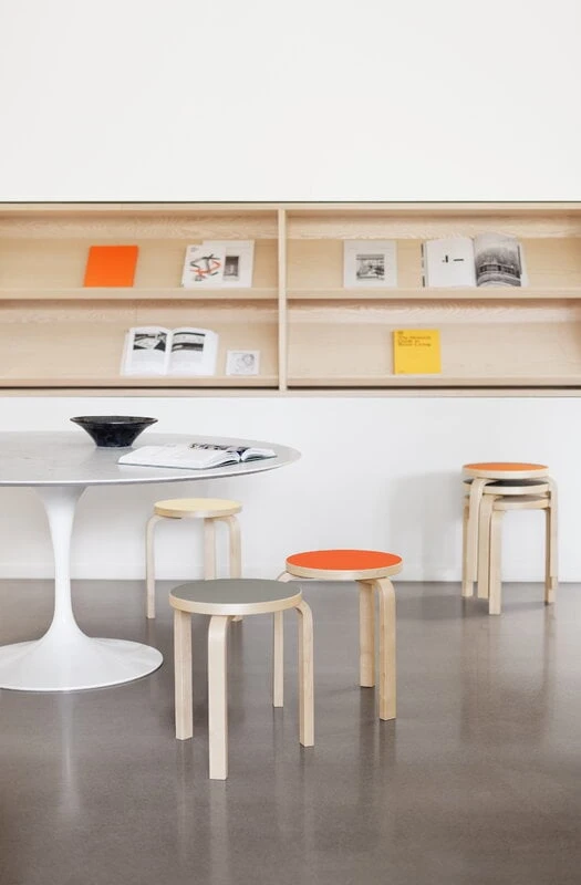 Artek Aalto Stool 60, Orange Linoleum - Birch 4 Artek Aalto Stool 60, Orange Linoleum - Birch - Image 4