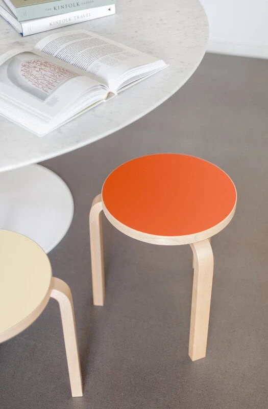 Artek Aalto Stool 60, Orange Linoleum - Birch 3 Artek Aalto Stool 60, Orange Linoleum - Birch - Image 3