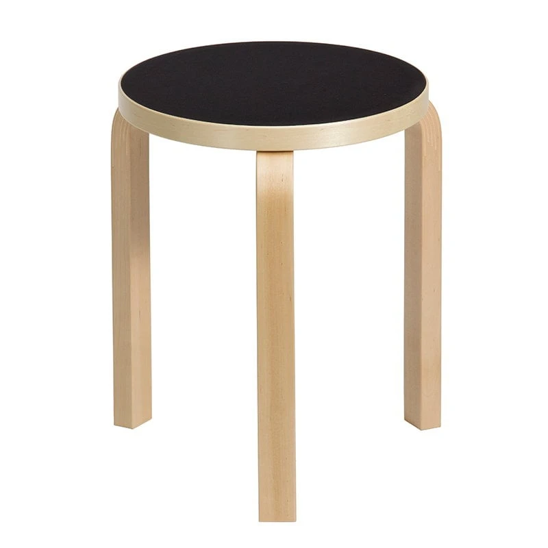 Artek Aalto Stool 60, Black Linoleum - Birch 2 Artek Aalto Stool 60, Black Linoleum - Birch - Image 2